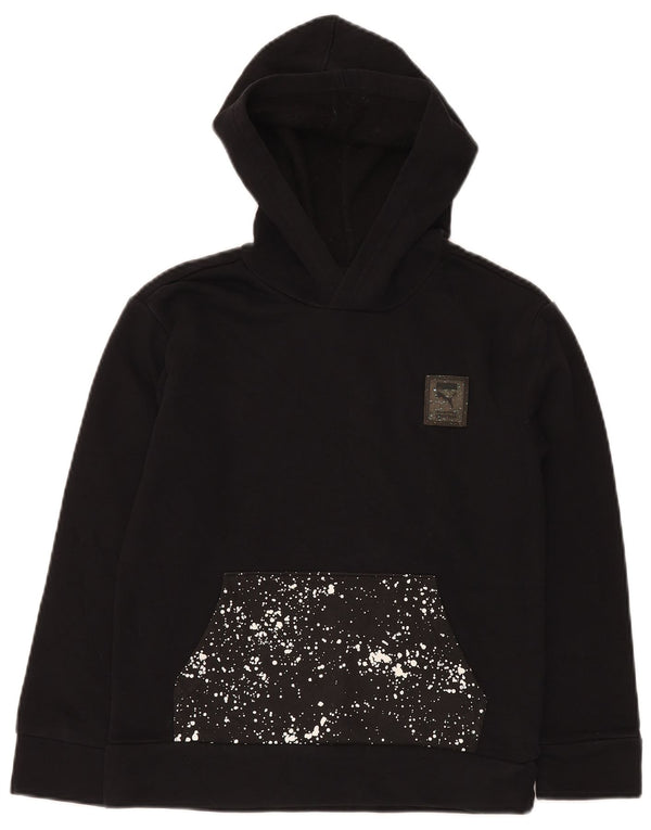 PUMA Boys Graphic Hoodie Jumper 10-11 Years Medium Black Spotted