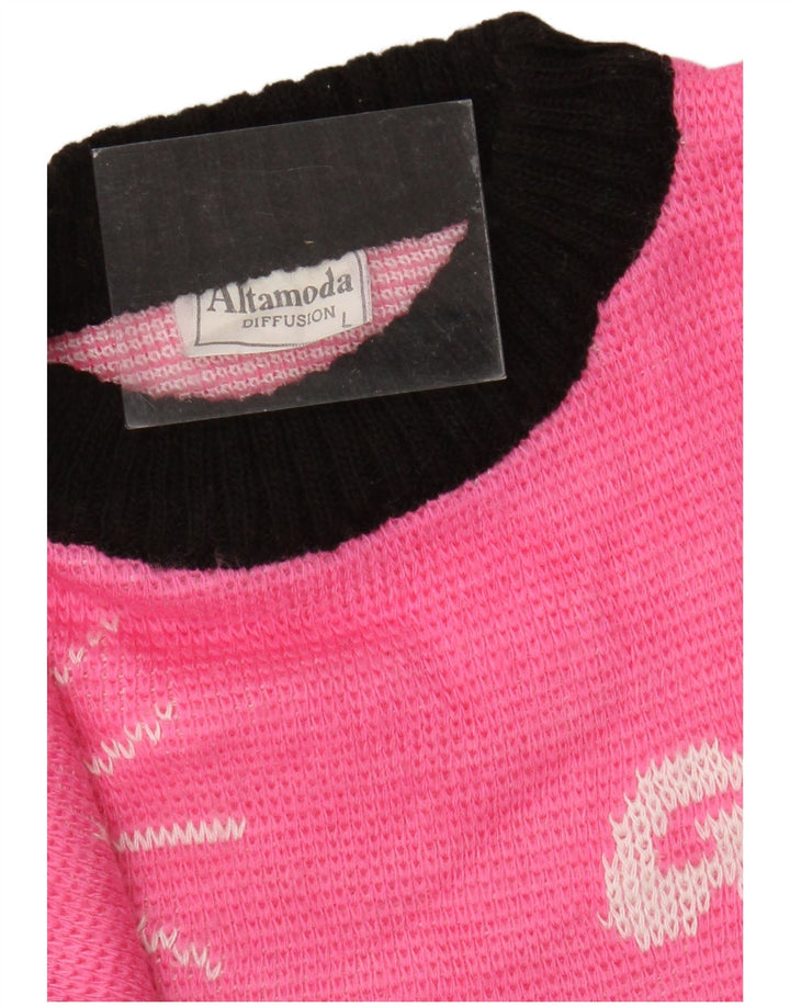 Alta Moda Womens Crew Neck Jumper Sweater UK 16 Large Pink Colourblock Wool