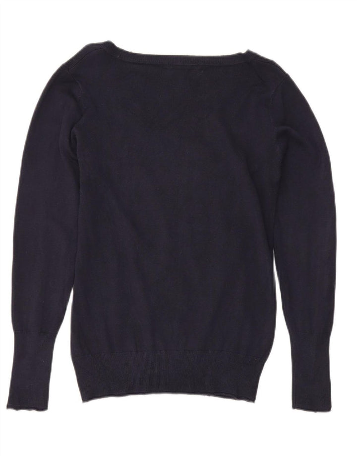 Guess Womens V-Neck Jumper Sweater UK 12 Medium Navy Blue