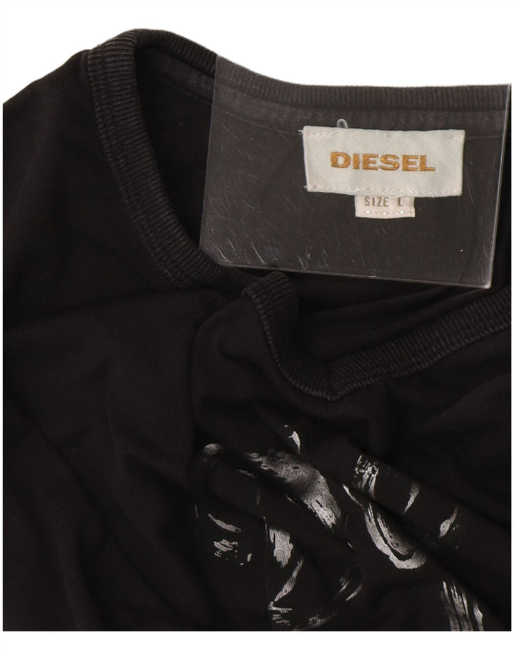 DIESEL Womens Graphic Top Long Sleeve UK 16 Large Black
