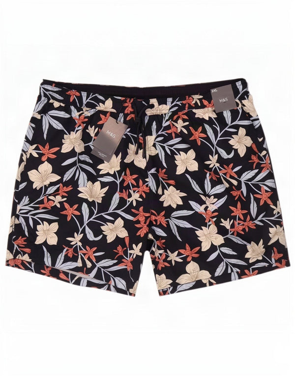 Marks & Spencer Mens Swimming Shorts 2XL Black Floral Polyester