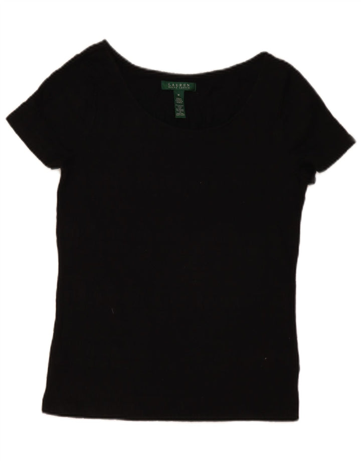 RALPH LAUREN Womens Blouse Top UK 12 Medium Black Cotton