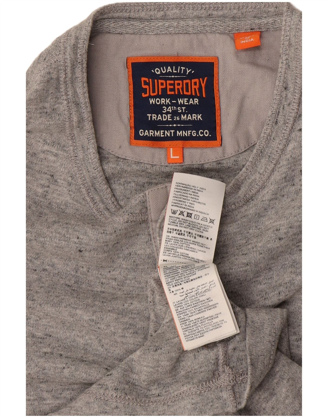 Superdry Mens T-Shirt Top Large Grey Flecked Cotton