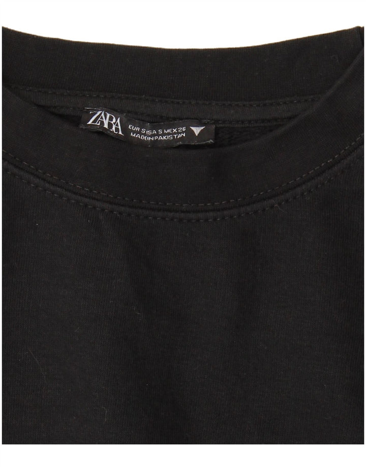 ZARA Womens Oversized Crop Sweatshirt Jumper UK 10 Small Black