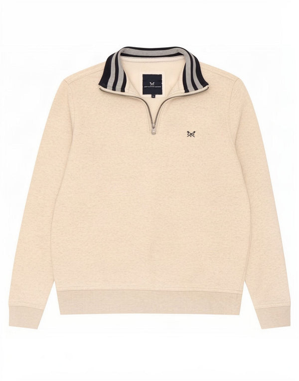 Crew Clothing Mens Zip Neck Sweatshirt Jumper Medium Beige Flecked Cotton