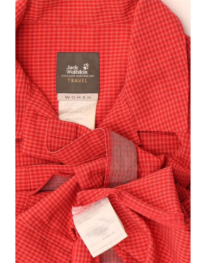Jack Wolfskin Womens Short Sleeve Shirt UK 8 Small Red Check Polyester