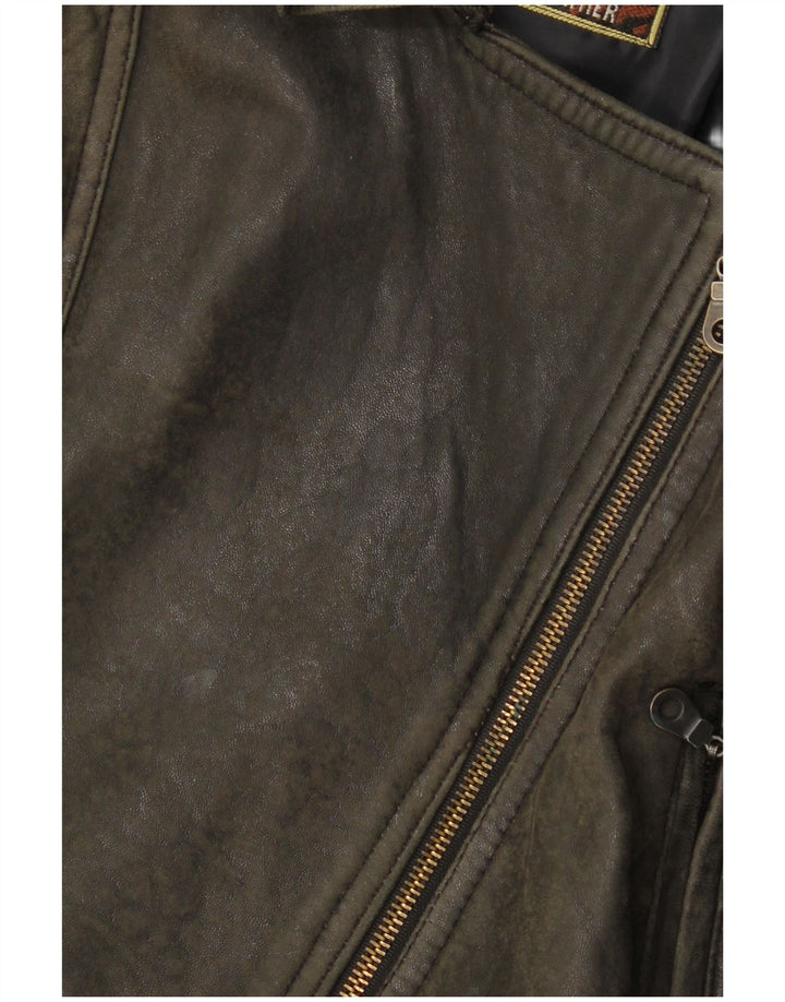 Vintage Womens Leather Oversized Biker Jacket UK 10 Small Brown Leather