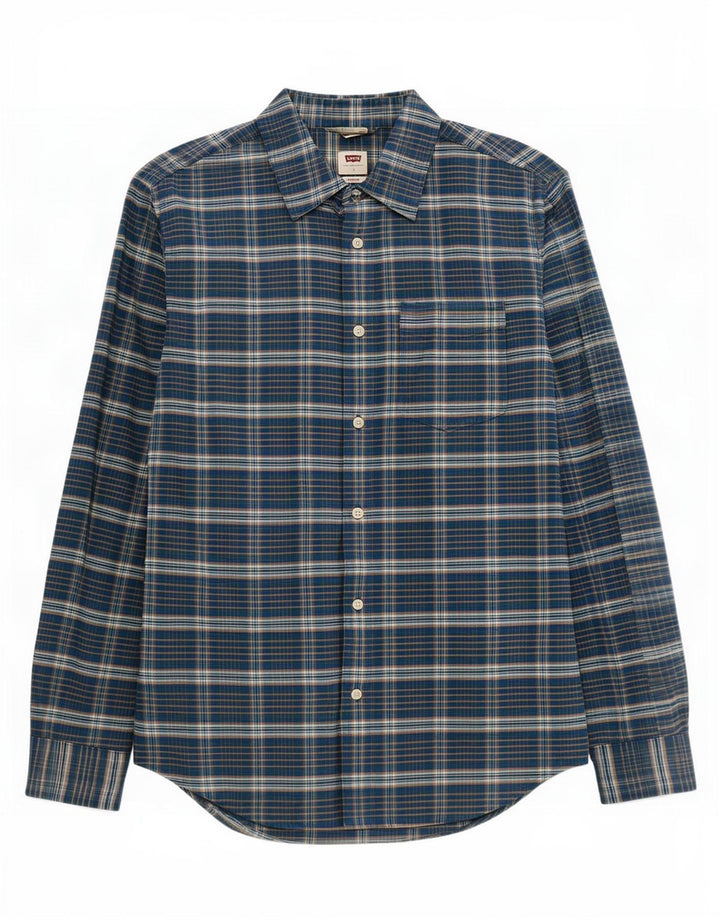 Levi's Mens Standard Shirt Small Navy Blue Check Cotton