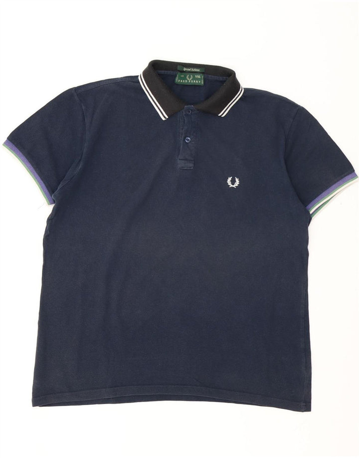 FRED PERRY Mens Rugby Polo Shirt 2XL Navy Blue Cotton