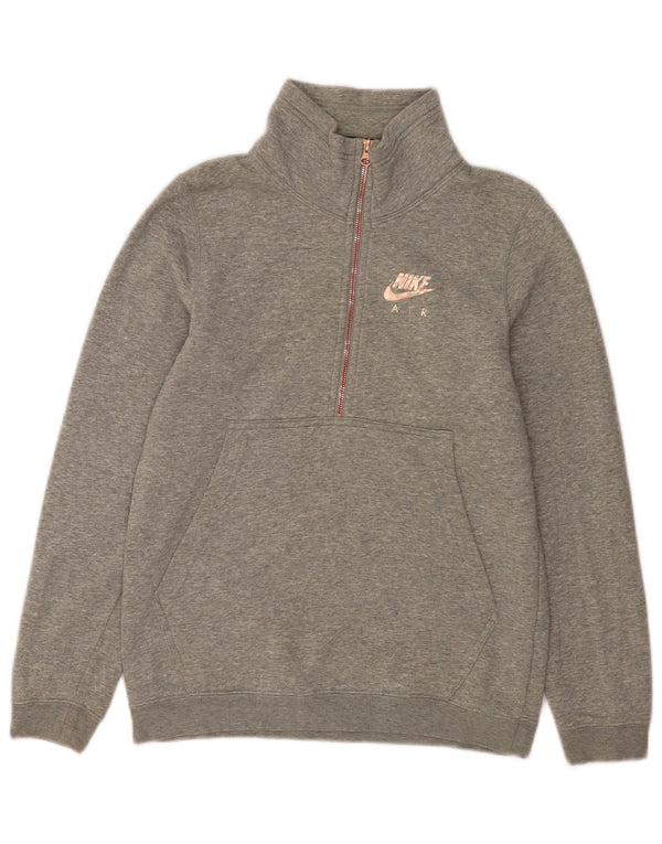 Nike Womens 1/4 Zip Oversized Sweatshirt Jumper UK 6 XS Grey Cotton