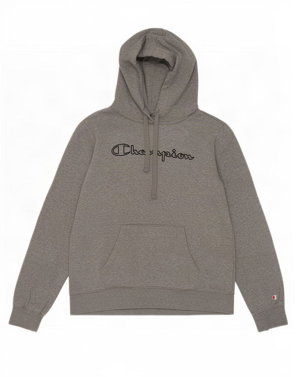 Champion Womens Graphic Hoodie Jumper UK 12 Medium Grey Cotton