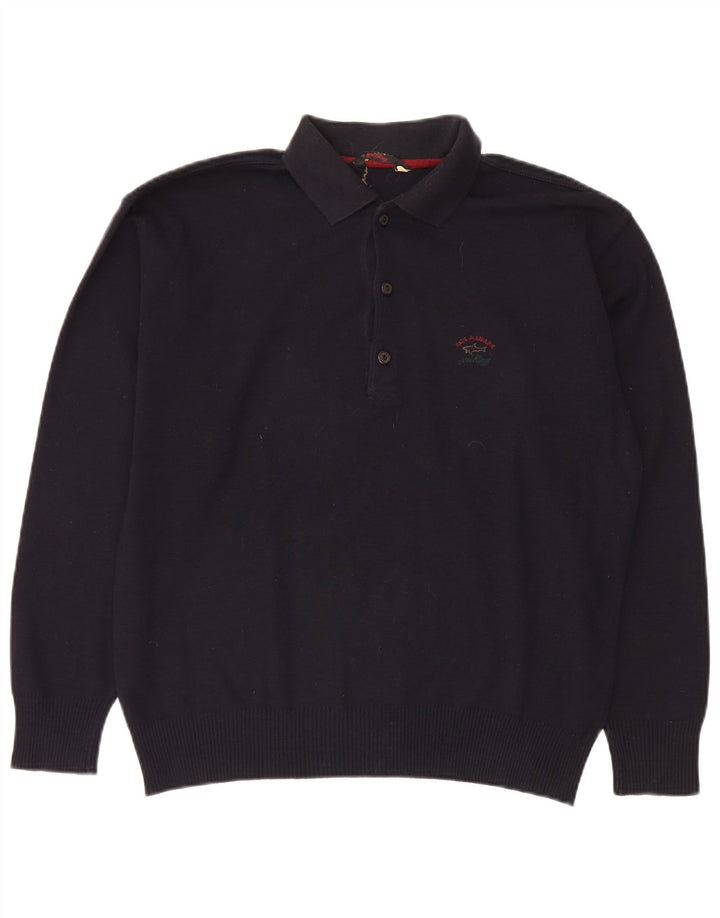 Paul & Shark Mens Yachting Polo Neck Jumper Sweater Medium Navy Blue Wool