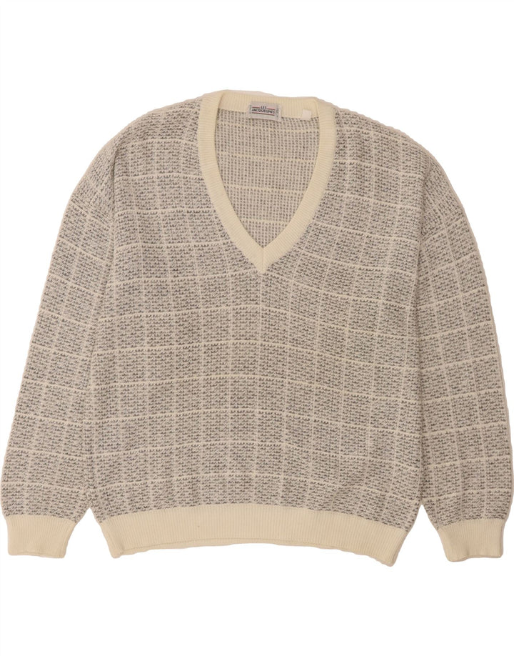 VINTAGE Mens V-Neck Jumper Sweater Large Grey Check Vintage Vintage and Second-Hand Vintage from Messina Hembry 