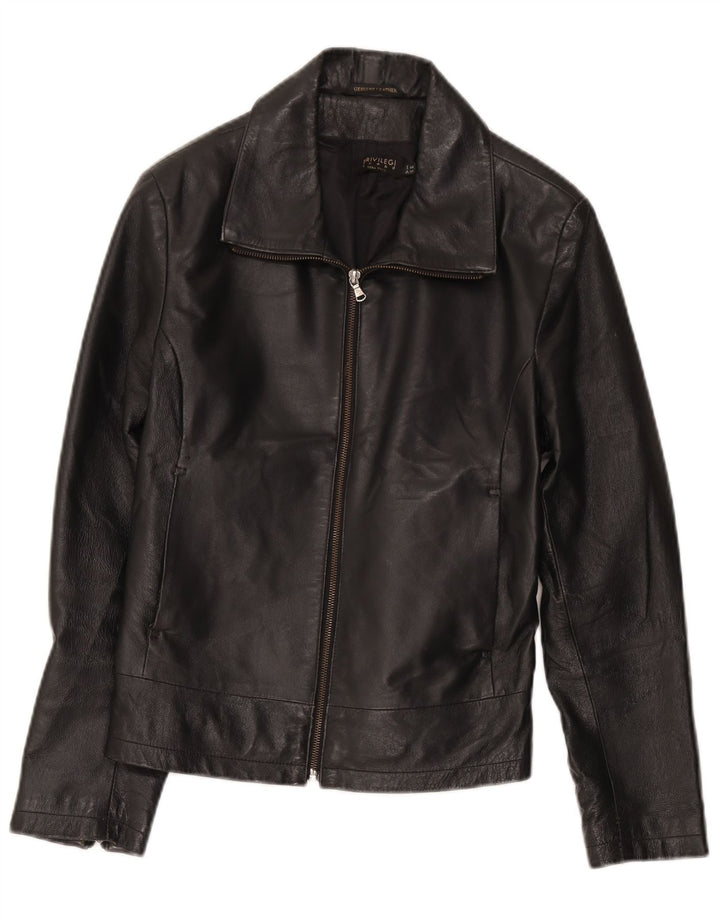 Privilegi Womens Leather Crop Bomber Jacket IT 44 Medium Black Leather