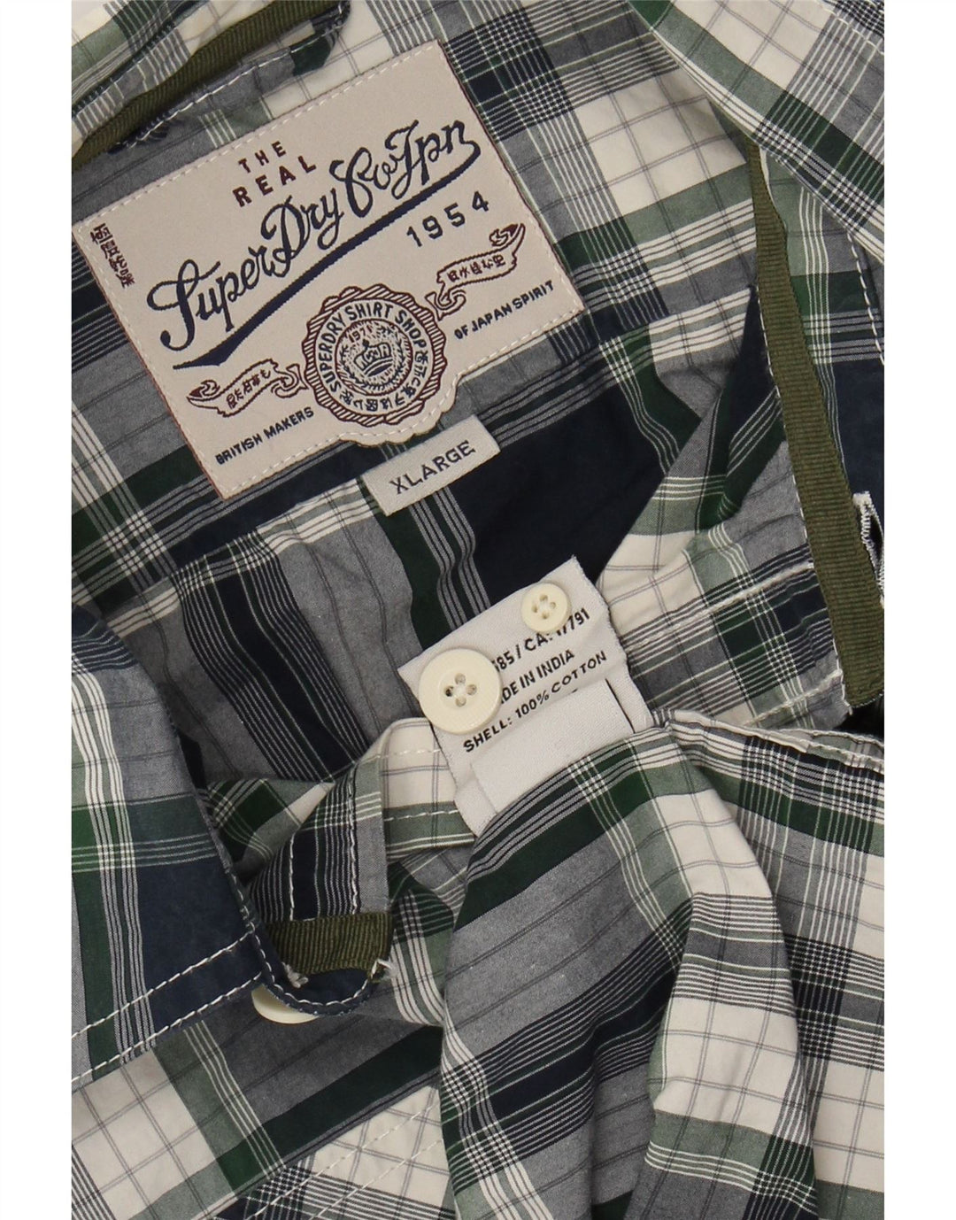 SUPERDRY Mens Shirt XL Navy Blue Check Cotton