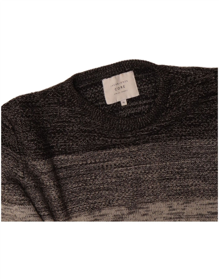 JACK & JONES Mens Crew Neck Jumper Sweater XL Grey Striped Cotton