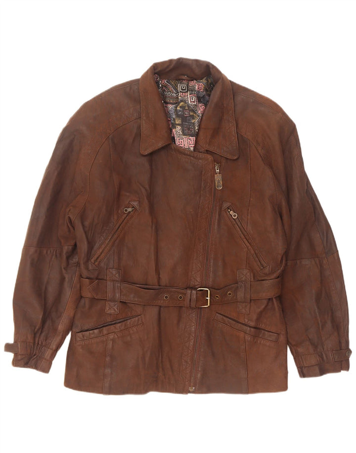 Vintage Womens Leather Biker Jacket IT 42 Medium Brown