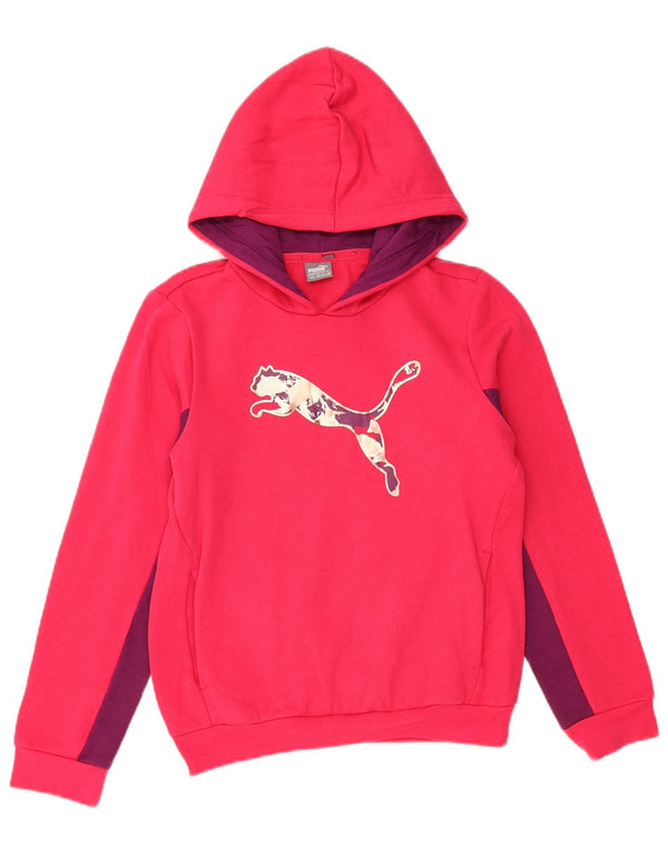 PUMA Girls Graphic Hoodie Jumper 11-12 Years  Pink Colourblock Cotton