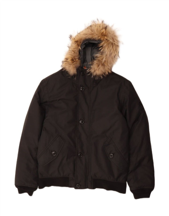 Aigle Mens Hooded Bomber Jacket UK 38/40 Medium Black Cotton
