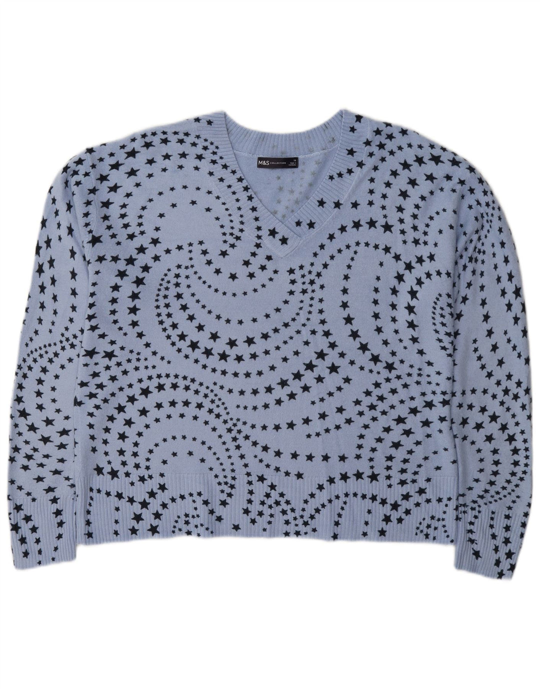 Marks & Spencer Womens V-Neck Jumper Sweater UK 16 Large Blue