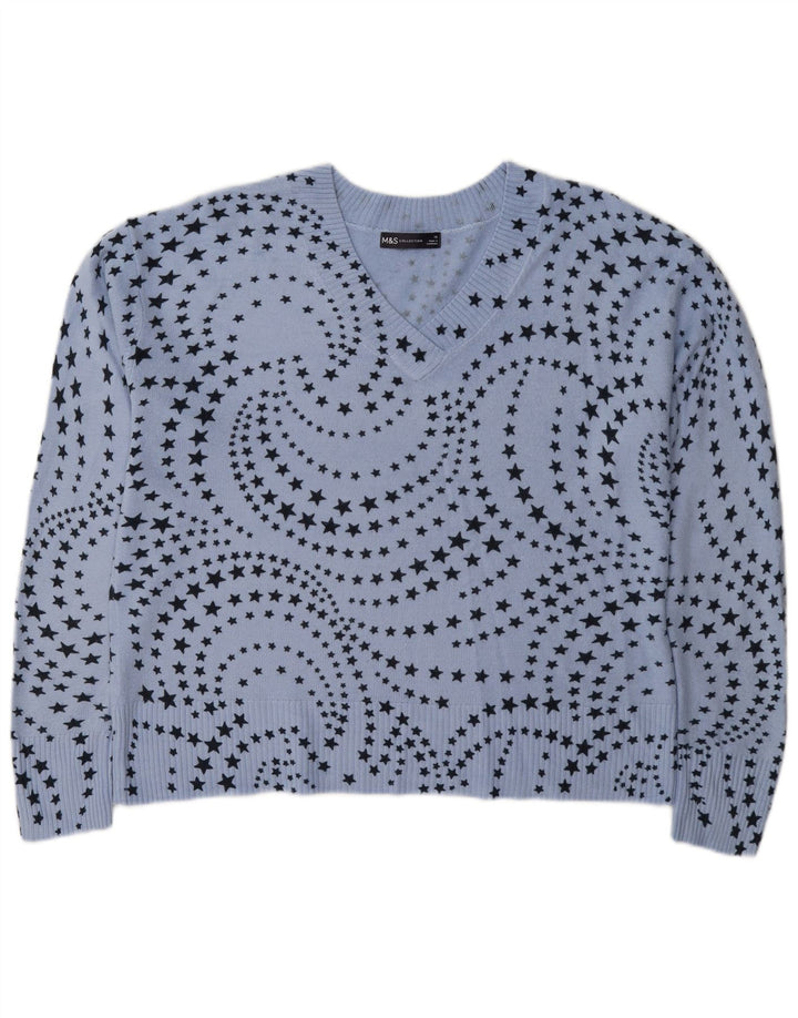 Marks & Spencer Womens V-Neck Jumper Sweater UK 16 Large Blue