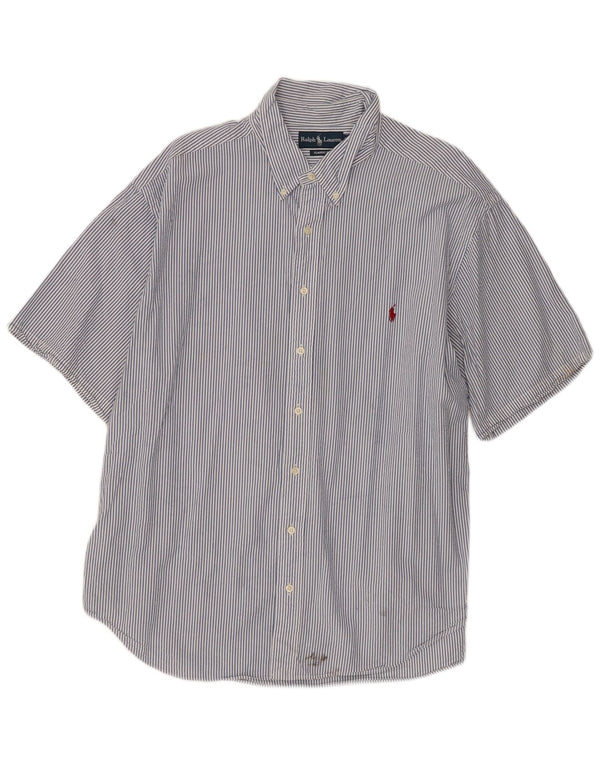 Ralph Lauren Mens Short Sleeve Classic Fit Shirt 2XL Blue Pinstripe Cotton