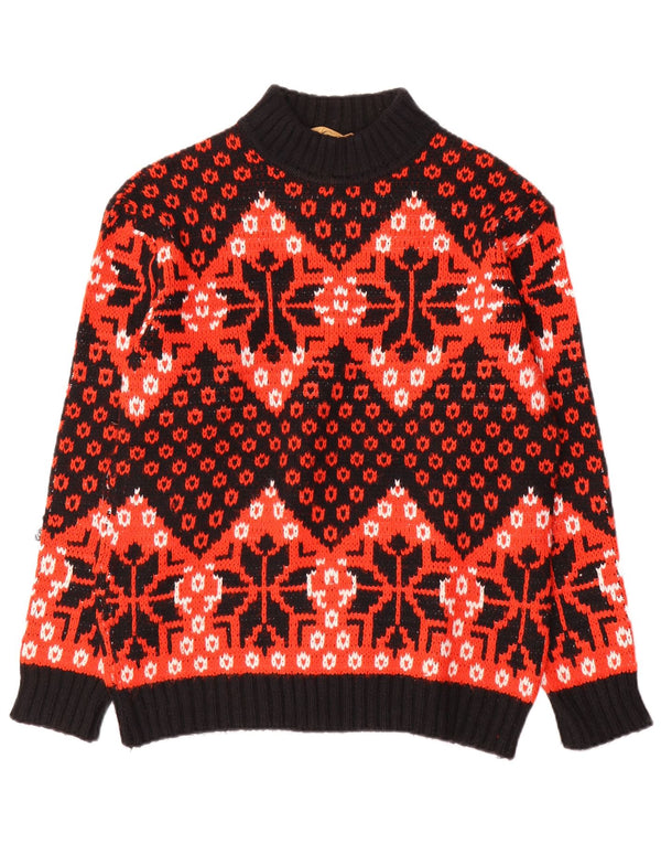 Vintage Womens Turtle Neck Jumper Sweater IT 48 XL Red Fair Isle Wool