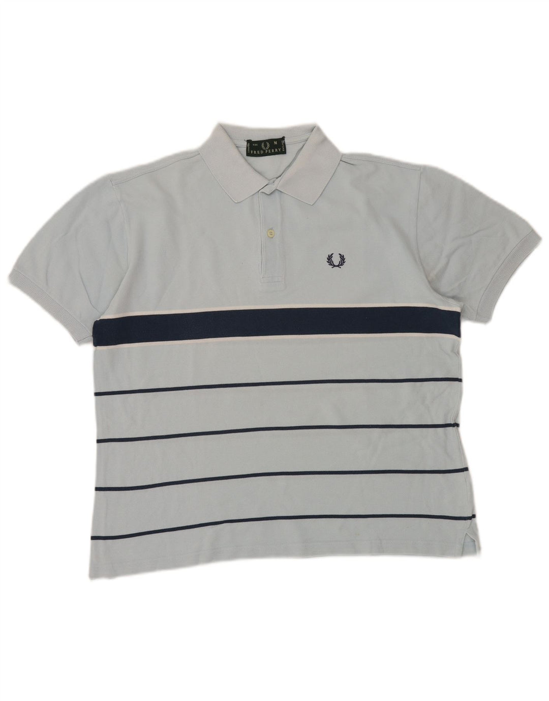 Fred Perry Mens Polo Shirt Medium Blue Striped Cotton