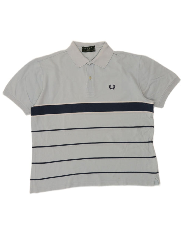 Fred Perry Mens Polo Shirt Medium Blue Striped Cotton