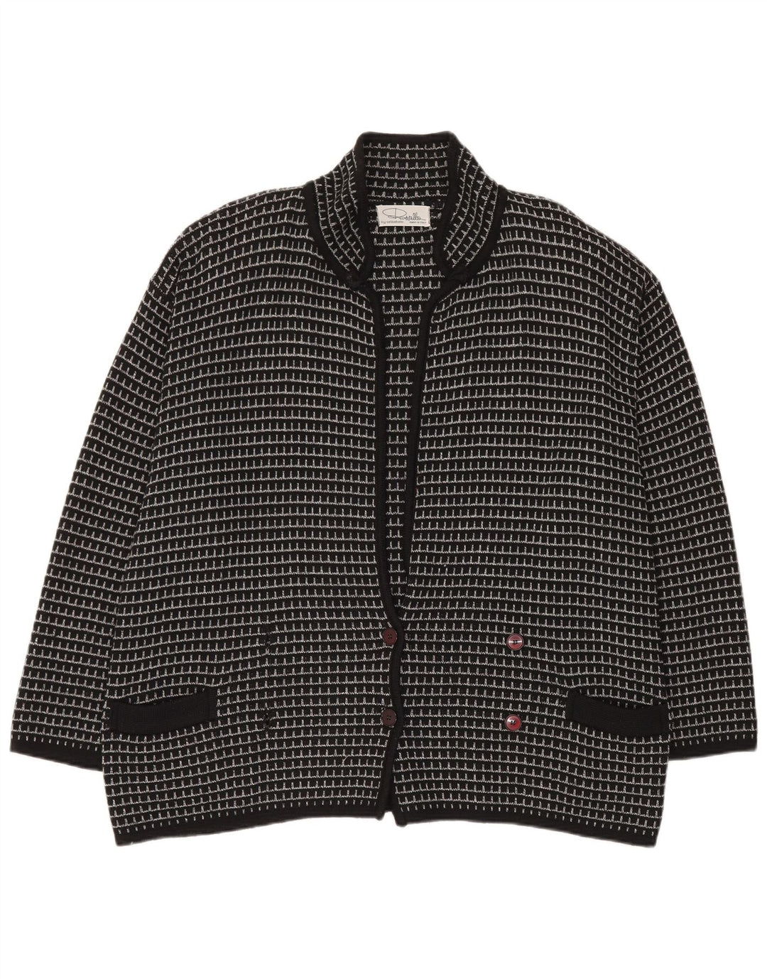 Settebello Mens Cardigan Sweater XL Black Check Acrylic