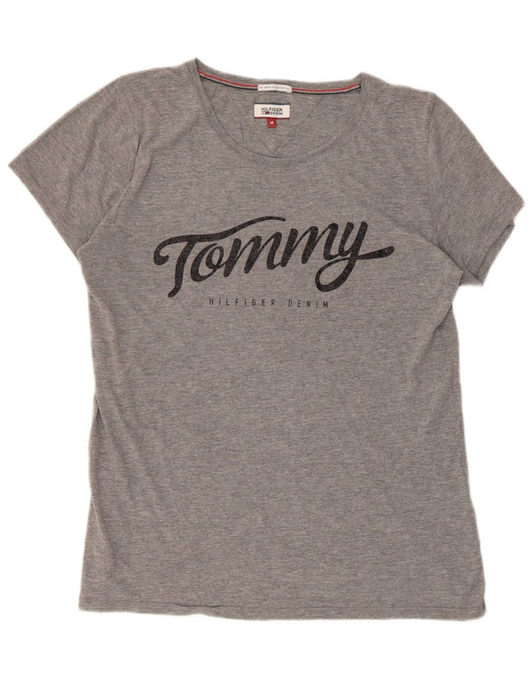 Tommy Hilfiger Womens Graphic T-Shirt Top UK 14 Medium Grey