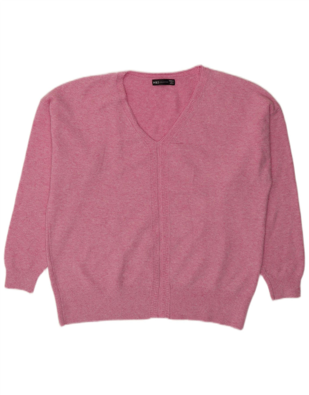 Marks & Spencer Womens Oversized V-Neck Jumper Sweater UK 14 Medium Pink