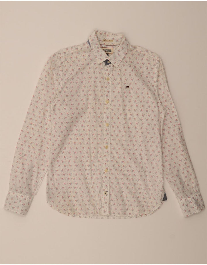 TOMMY HILFIGER Mens Shirt Small White Floral Vintage Tommy Hilfiger and Second-Hand Tommy Hilfiger from Messina Hembry 
