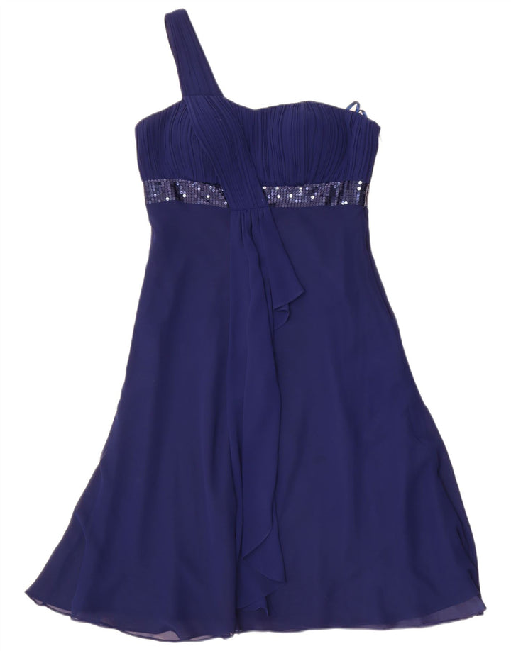 Debut Womens One Shoulder Dress UK 12 Medium Blue Polyester