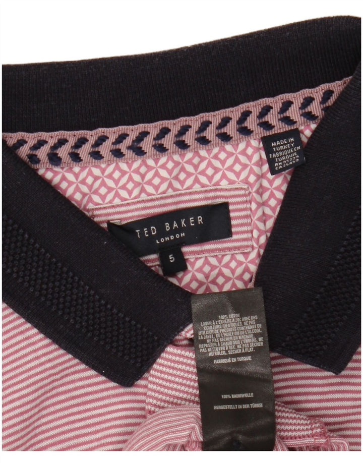 TED BAKER Mens Polo Shirt Size 5 XL Pink Pinstripe Cotton