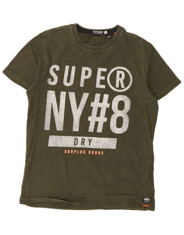 Superdry Mens Graphic T-Shirt Top Large Khaki Cotton