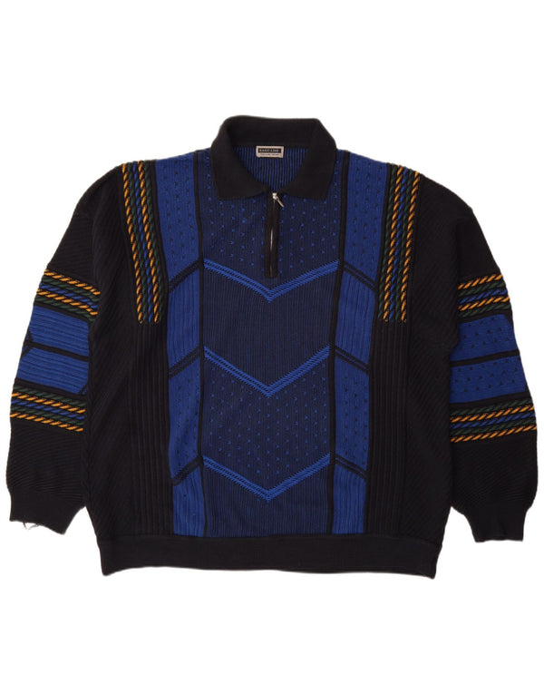 Basicline Mens Polo Neck Jumper Sweater UK 50/52 4XL Navy Blue Geometric