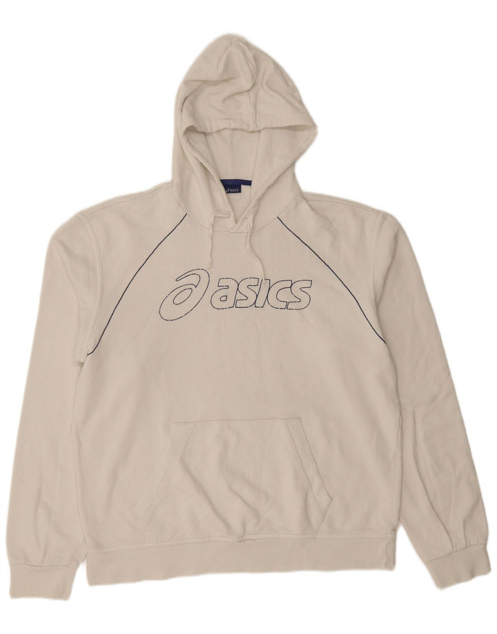 Asics Mens Graphic Hoodie Jumper XL Off White Cotton