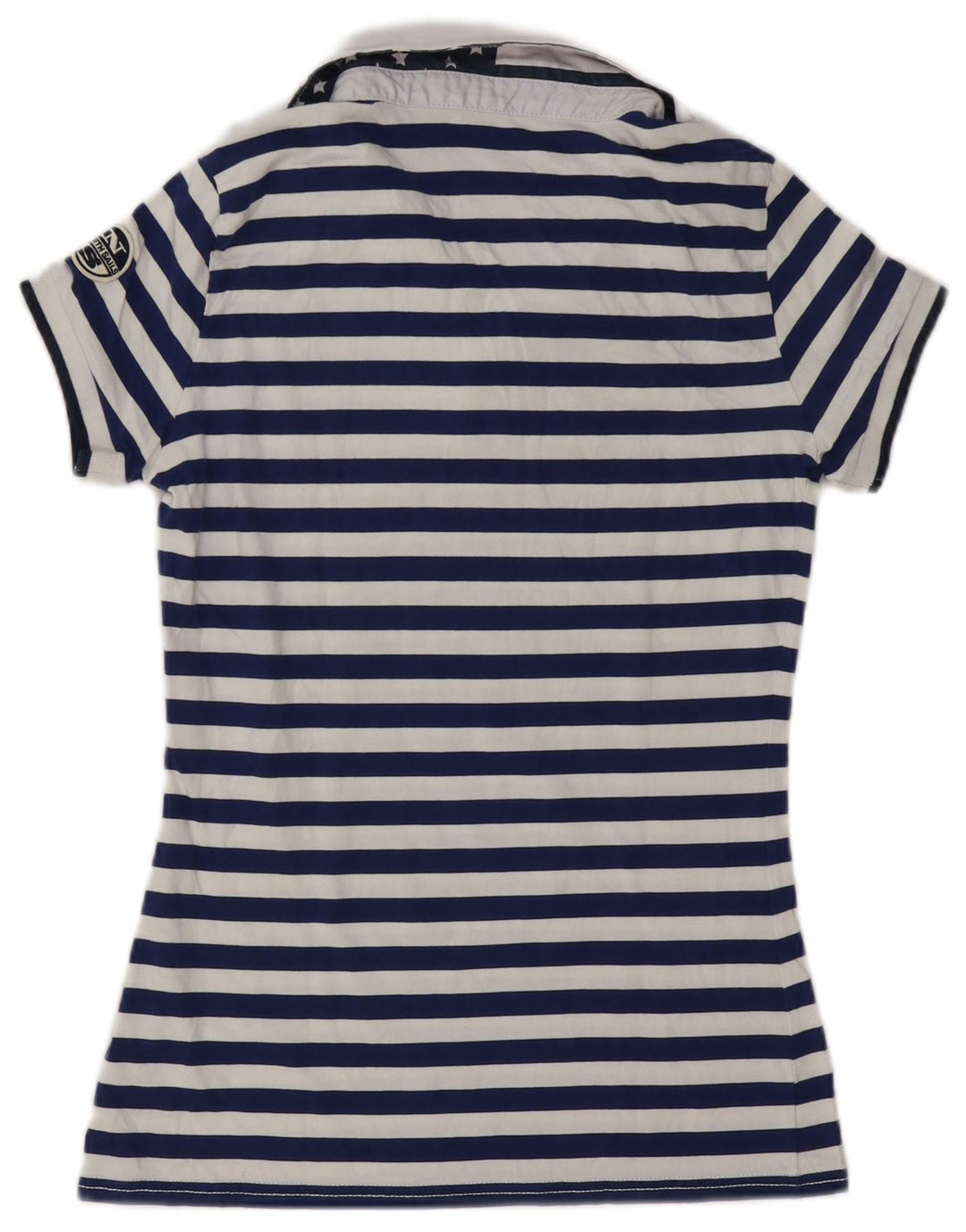 North Sails Womens Polo Shirt UK 12 Medium Navy Blue Striped Cotton
