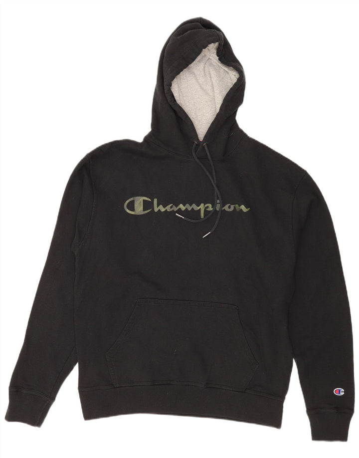 Champion Mens Graphic Hoodie Jumper Medium Black Cotton