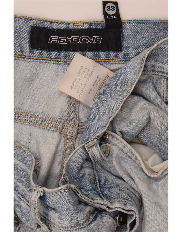 Fishbone Mens Bootcut Jeans W33 L34 Blue Cotton