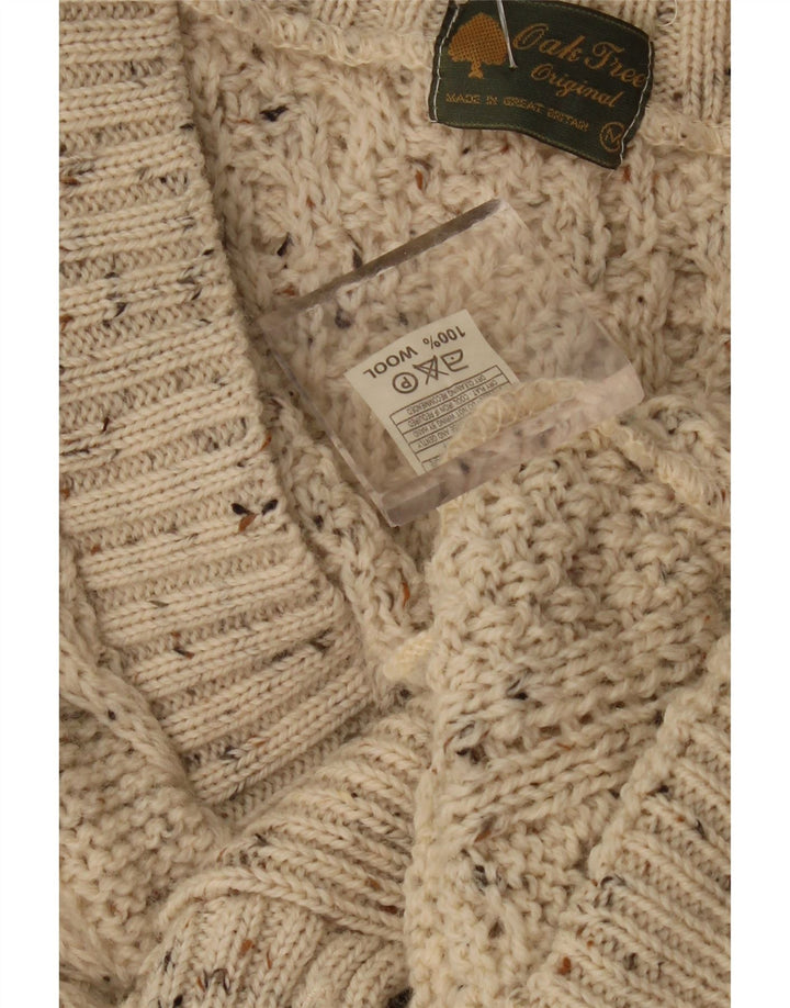 OAK TREE Mens Cardigan Sweater Medium Beige Flecked Wool