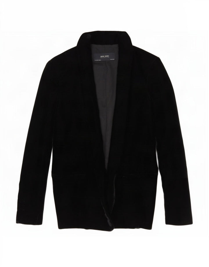 Zara Womens Open Velvet Blazer Jacket UK 10 Small Black Polyester