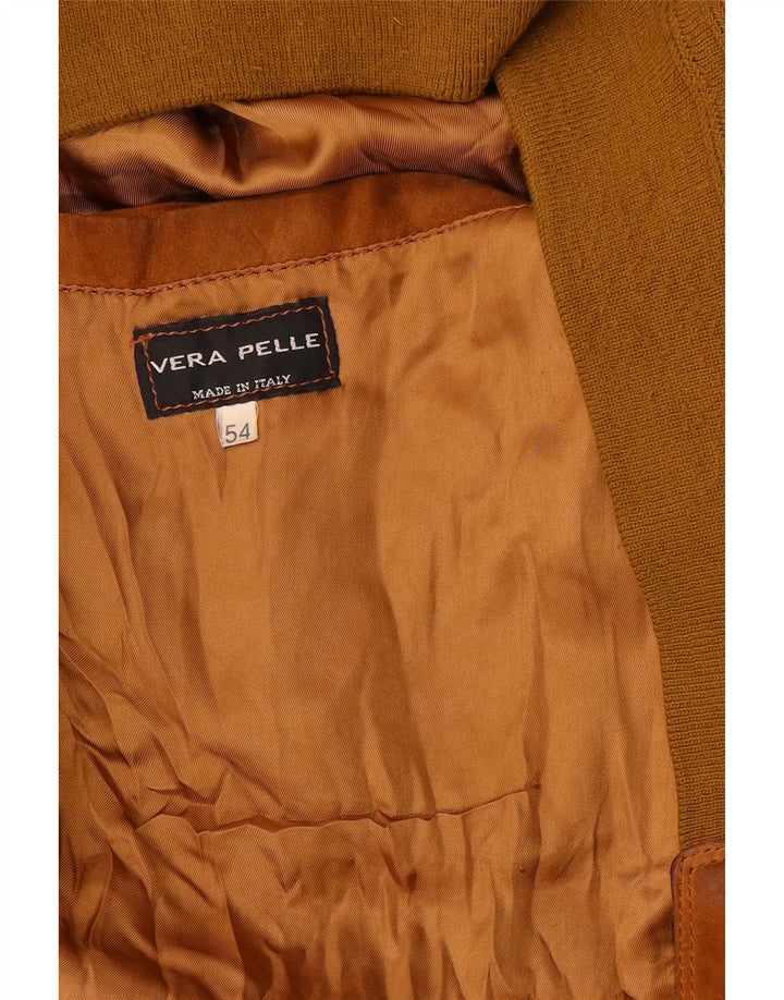 VINTAGE Mens Bomber Suede Jacket IT 54 2XL Brown Leather