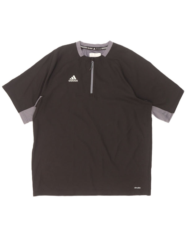 Adidas Mens Climalite Zip Neck T-Shirt Top XL Black Colourblock Polyester