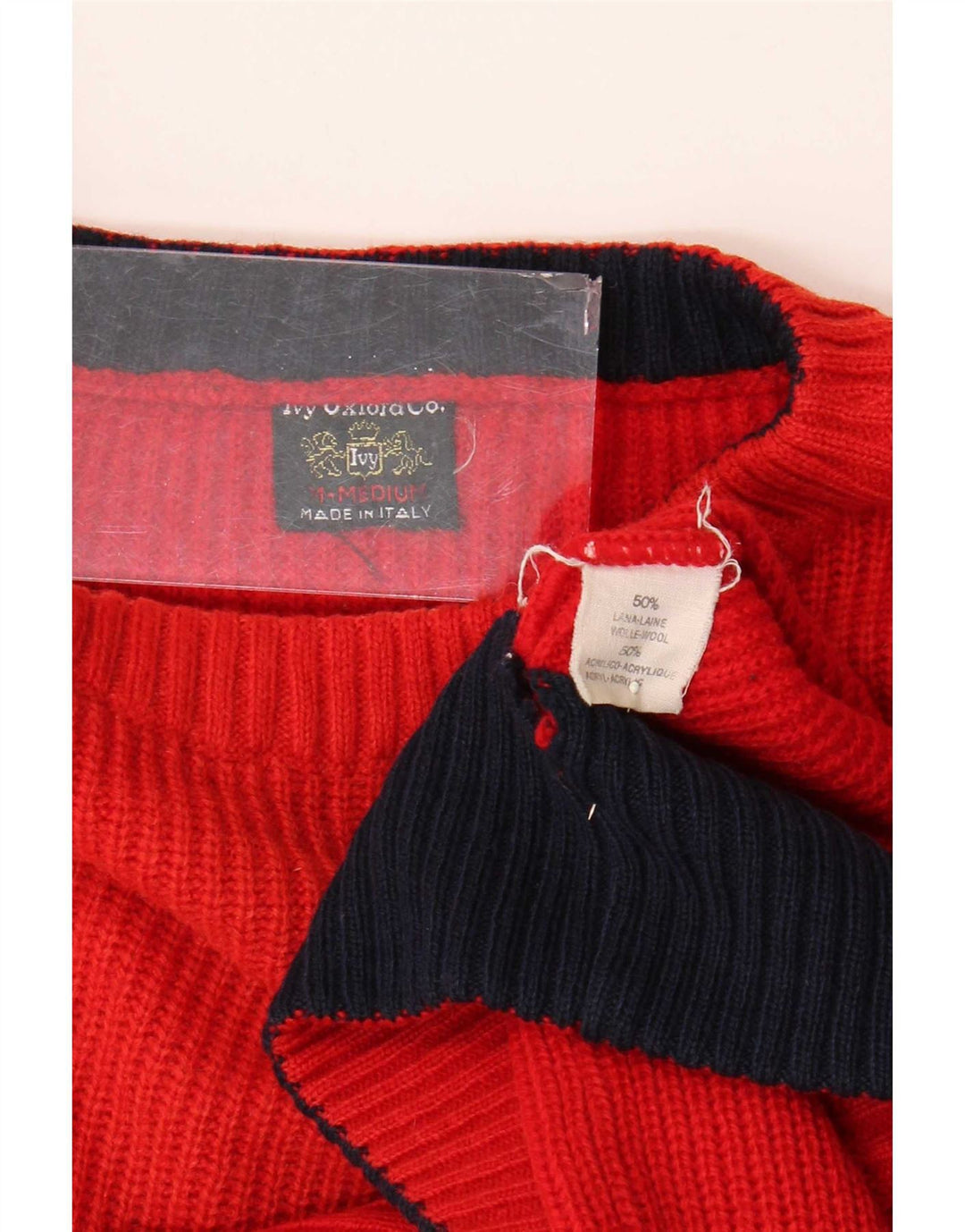 Ivy Oxford Mens Crew Neck Jumper Sweater Medium Red Wool