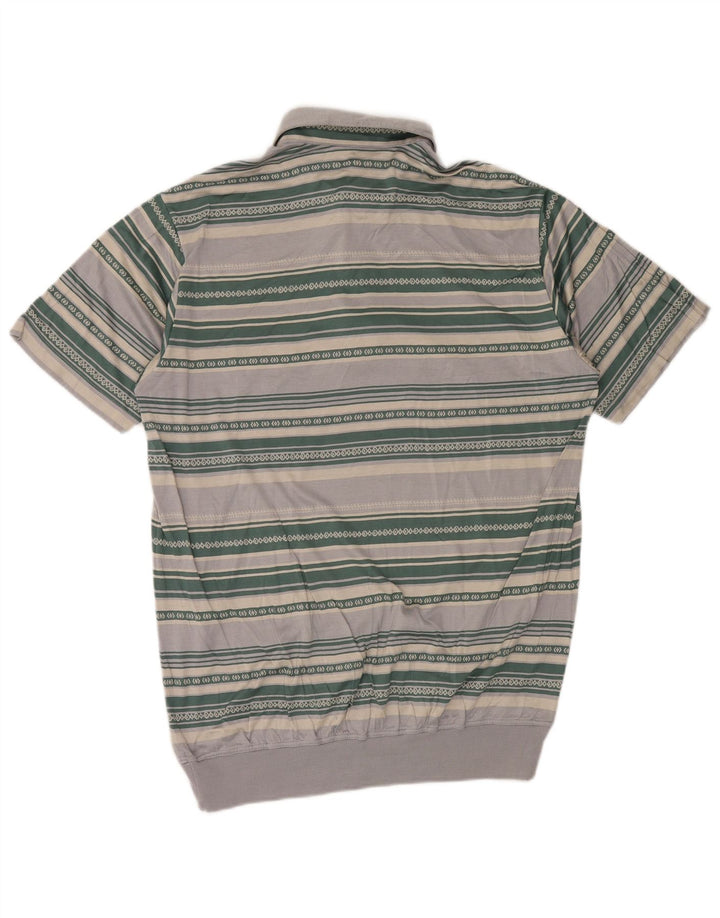 FraPor Mens Polo Shirt Large Grey Striped Cotton
