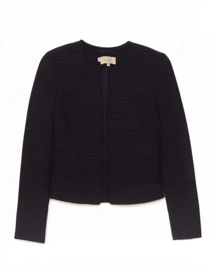 Hobbs Womens Open Blazer Jacket UK 8 Small Navy Blue Pinstripe Polyester