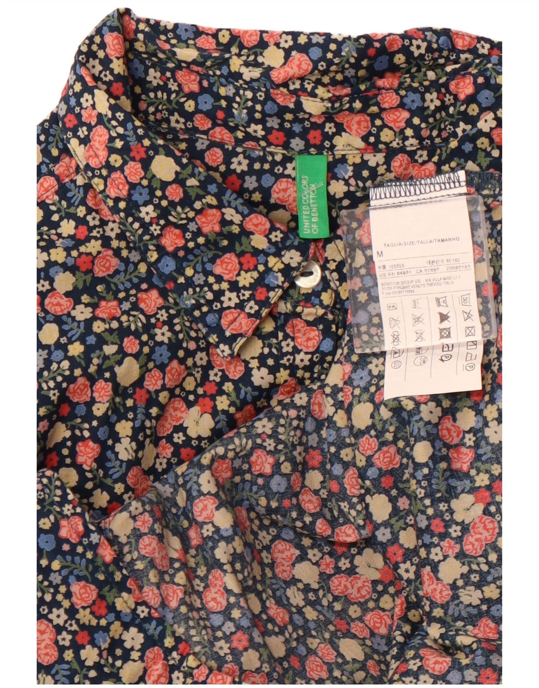 BENETTON Womens Shirt UK 14 Medium Multicoloured Floral Cotton