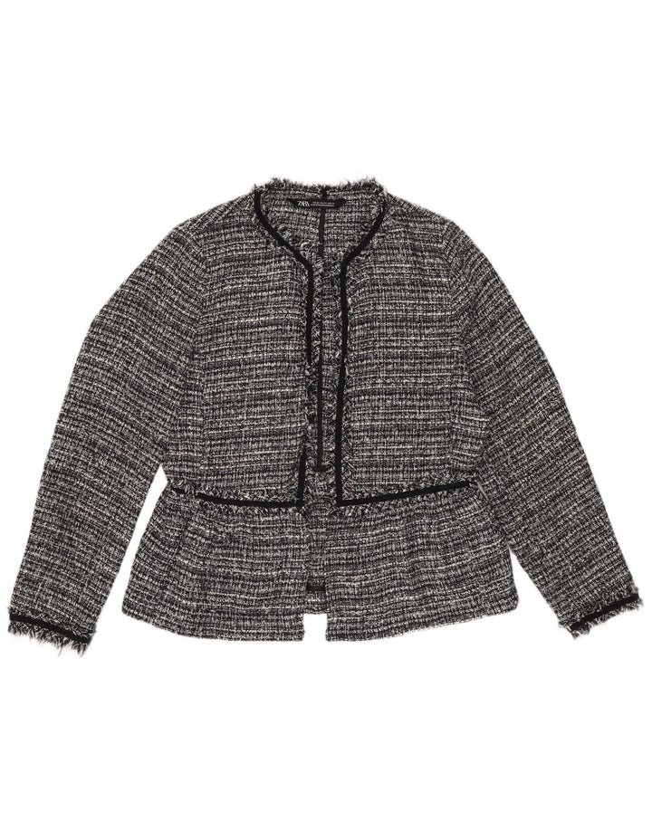 Zara Womens Oversized Open Blazer Jacket UK 6 XS Black Striped Polyester